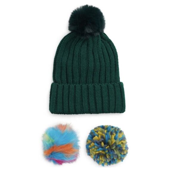 BP. Nordstrom Interchangeable Pom Beanie In Dark Green One Size - Picture 1 of 4
